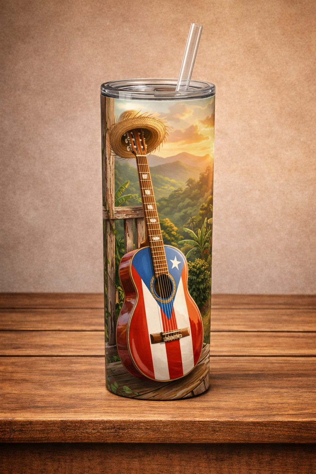 Puerto Rico Guitar Skinny Tumbler 20oz | Boricua Drink Tumbler