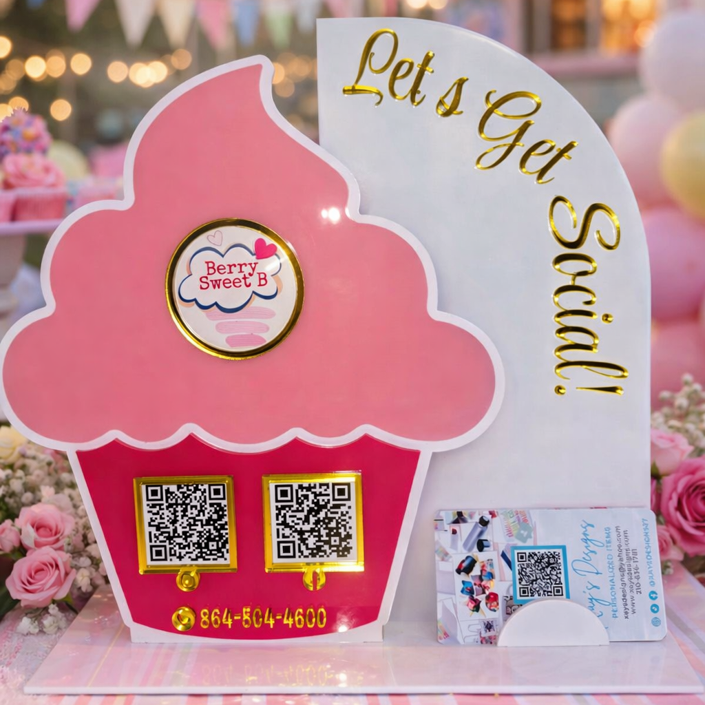 Cupcake Business Scan Sign – Custom Acrylic Display