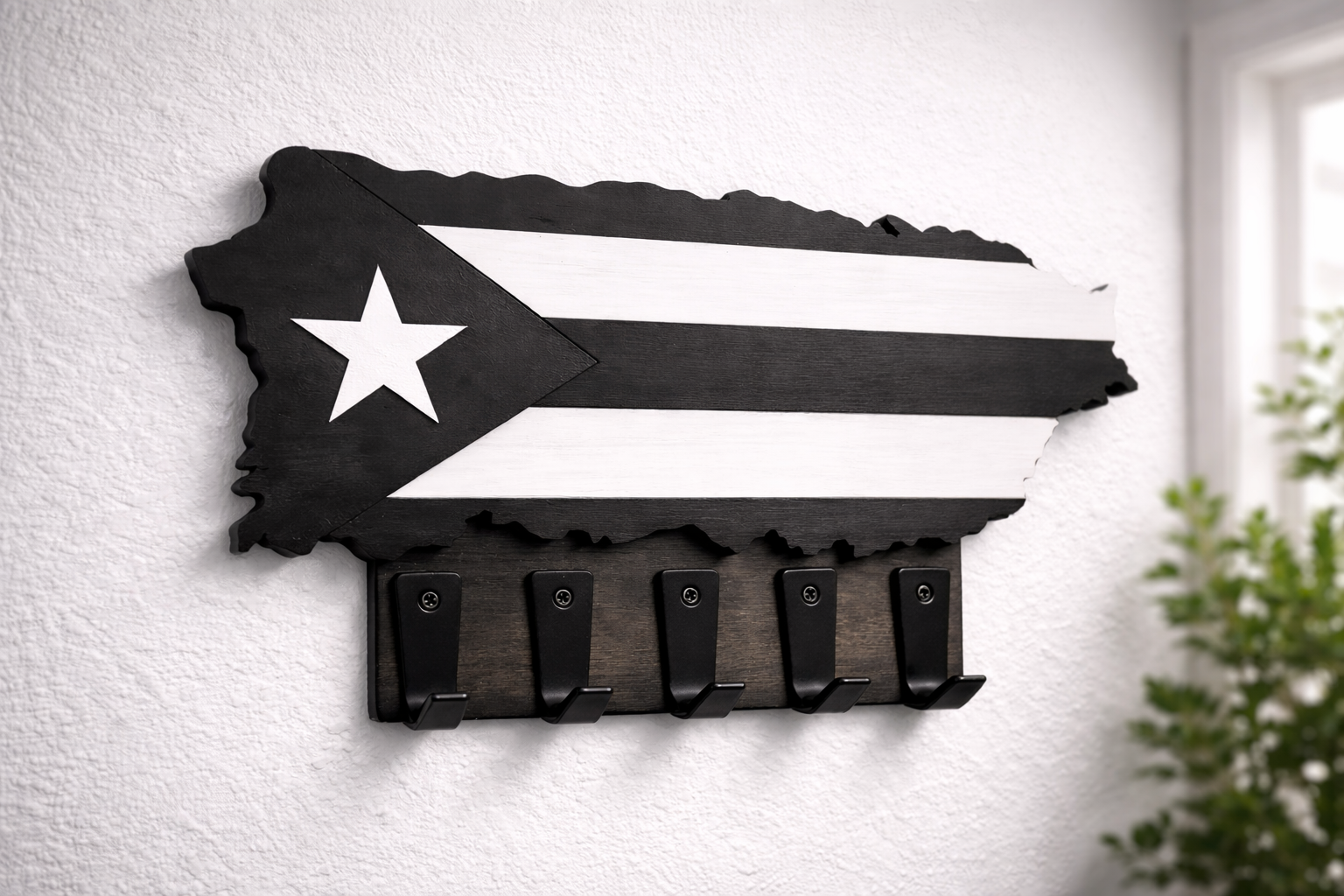 Puerto Rico Wooden Key Holder – Puerto Rican Flag Wall Key Rack | Boricua Home Decor | Entryway Key Organizer