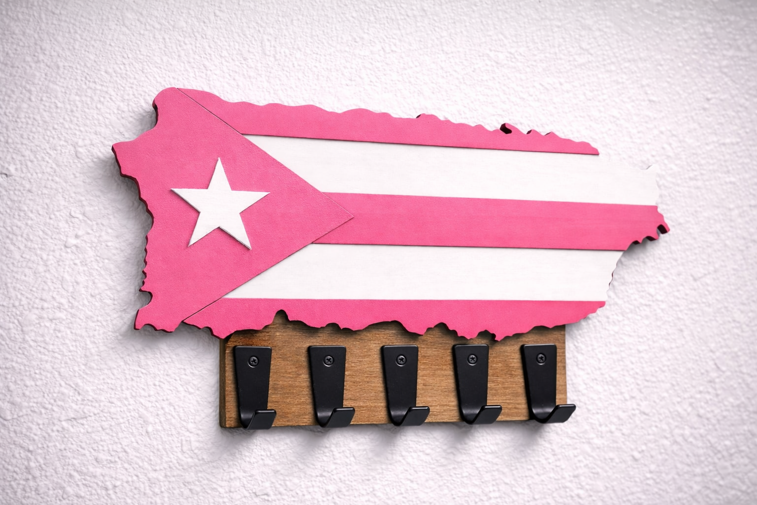 Puerto Rico Wooden Key Holder – Puerto Rican Flag Wall Key Rack | Boricua Home Decor | Entryway Key Organizer