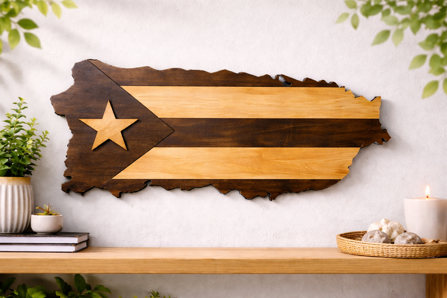 Wooden Frame of the Map with the Flag of Puerto Rico