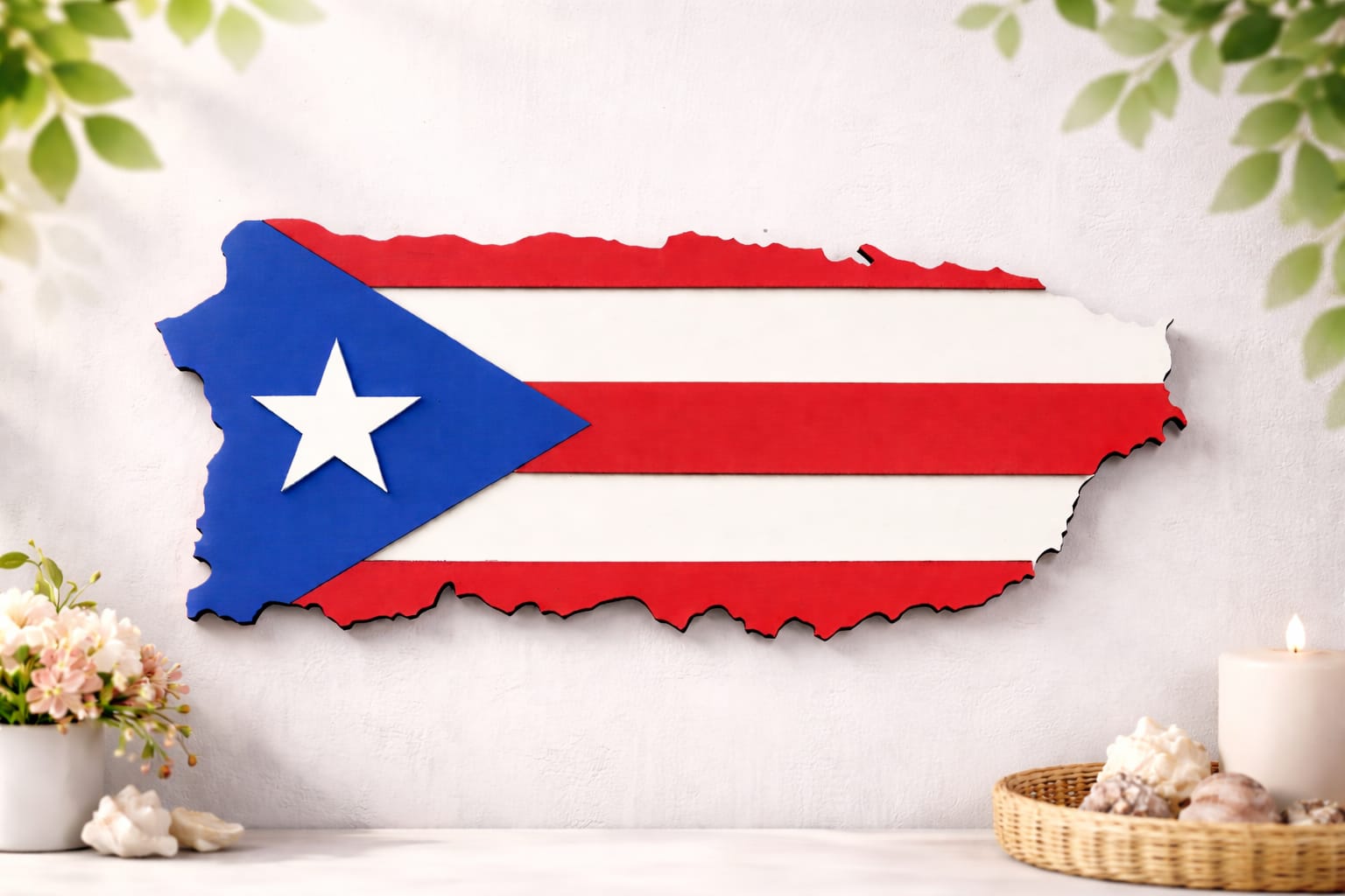 Wooden Frame of the Map with the Flag of Puerto Rico