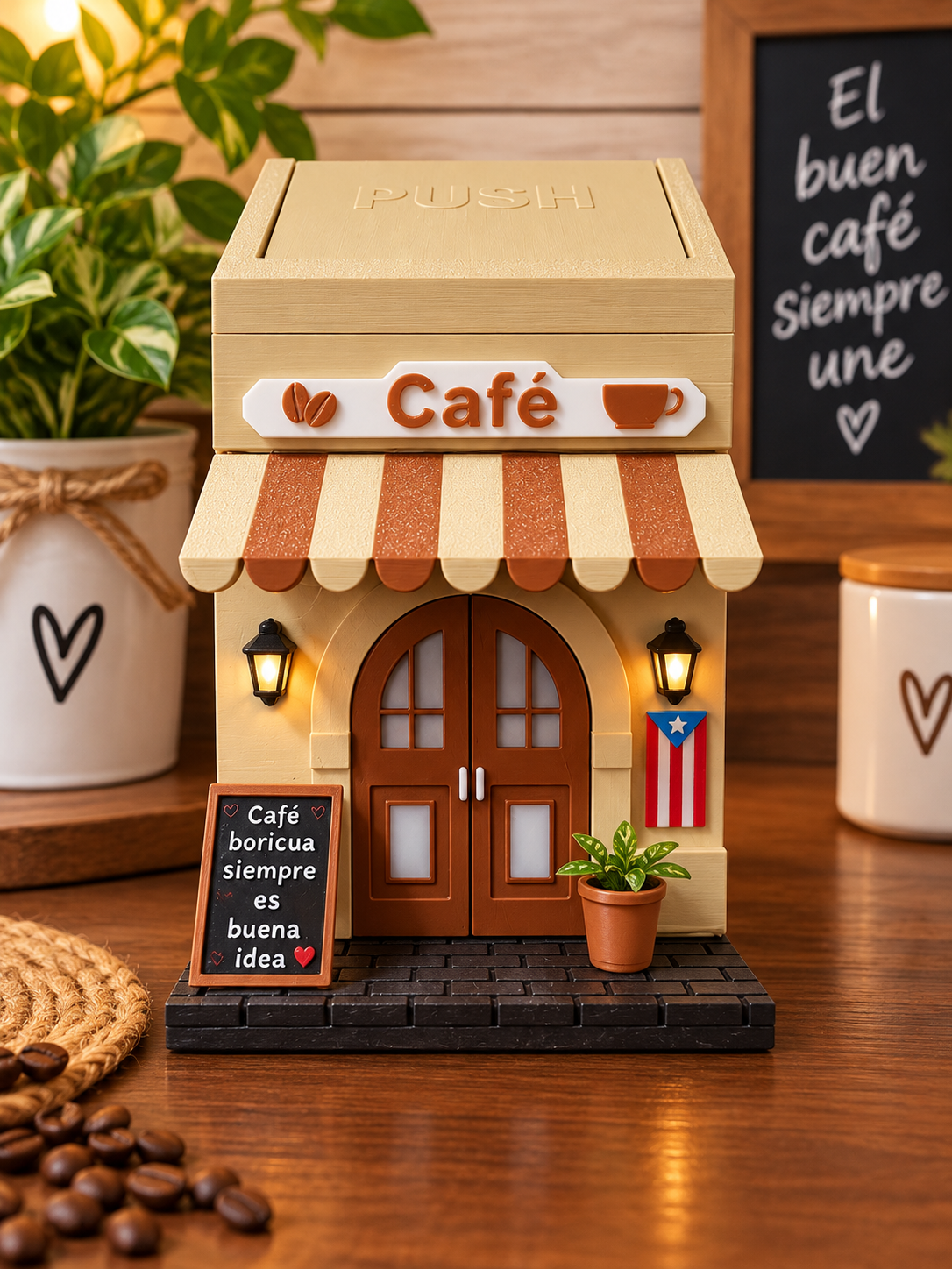 Zafacón Decorativo 3D – Tiendita de Café ☕🏡